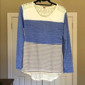 Lace and cotton mixed media top